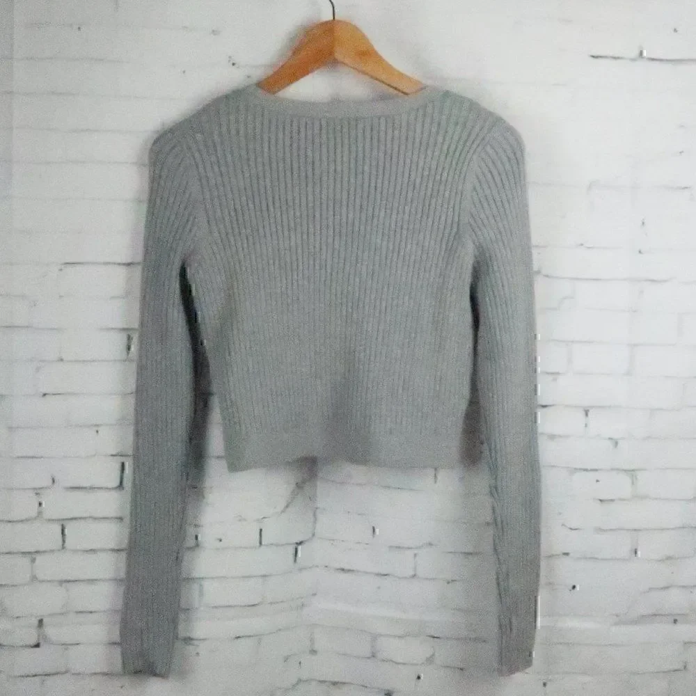 ABERCROMBIE & FITCH GREY LONG SLEEVE RIBBED CROPPED OPEN CARDIGAN SWEATER SIZE S